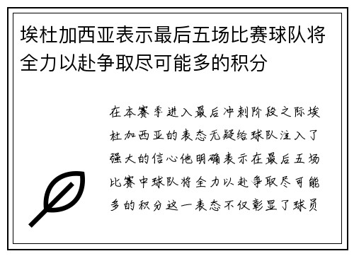 埃杜加西亚表示最后五场比赛球队将全力以赴争取尽可能多的积分